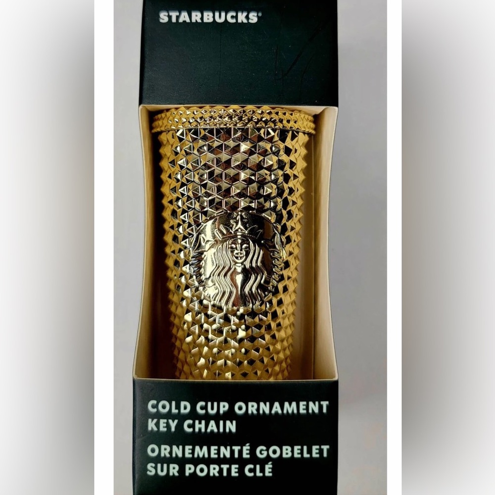Starbucks Gold Metallic Chrome Diamond Ornament /Keychain Mini Tumbler NWT